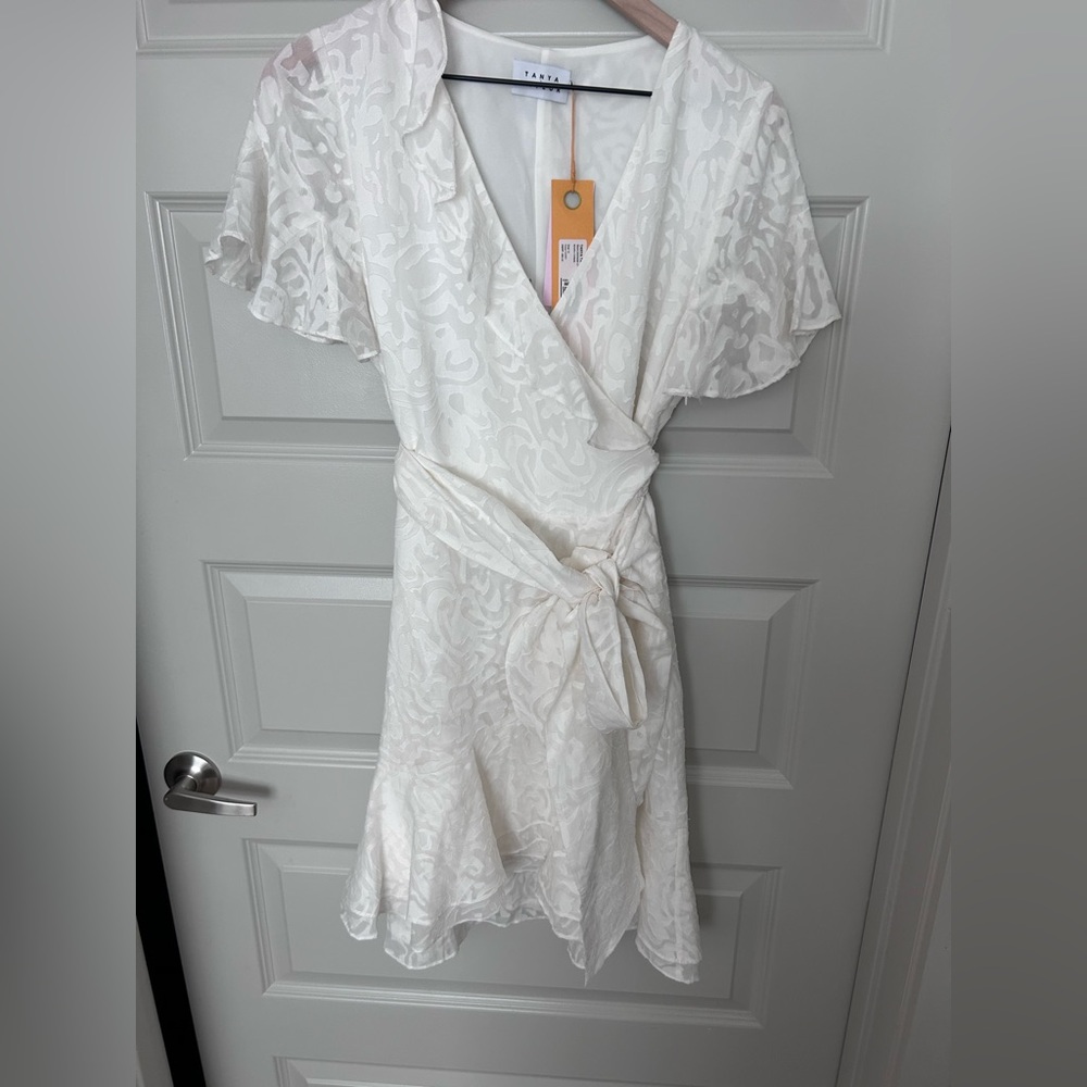 White Floral Wrap Dress with Tie Waist